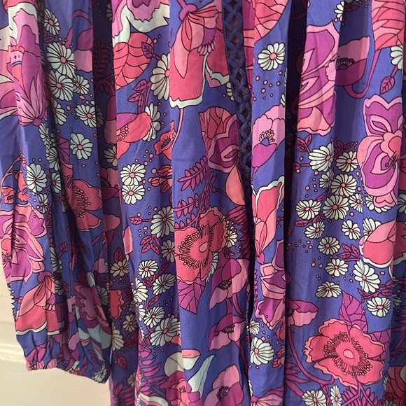 Women’s Rusttydustty Vibrant Floral Print Bishop Sleeve Smock Dress Size Small - Picture 6 of 8